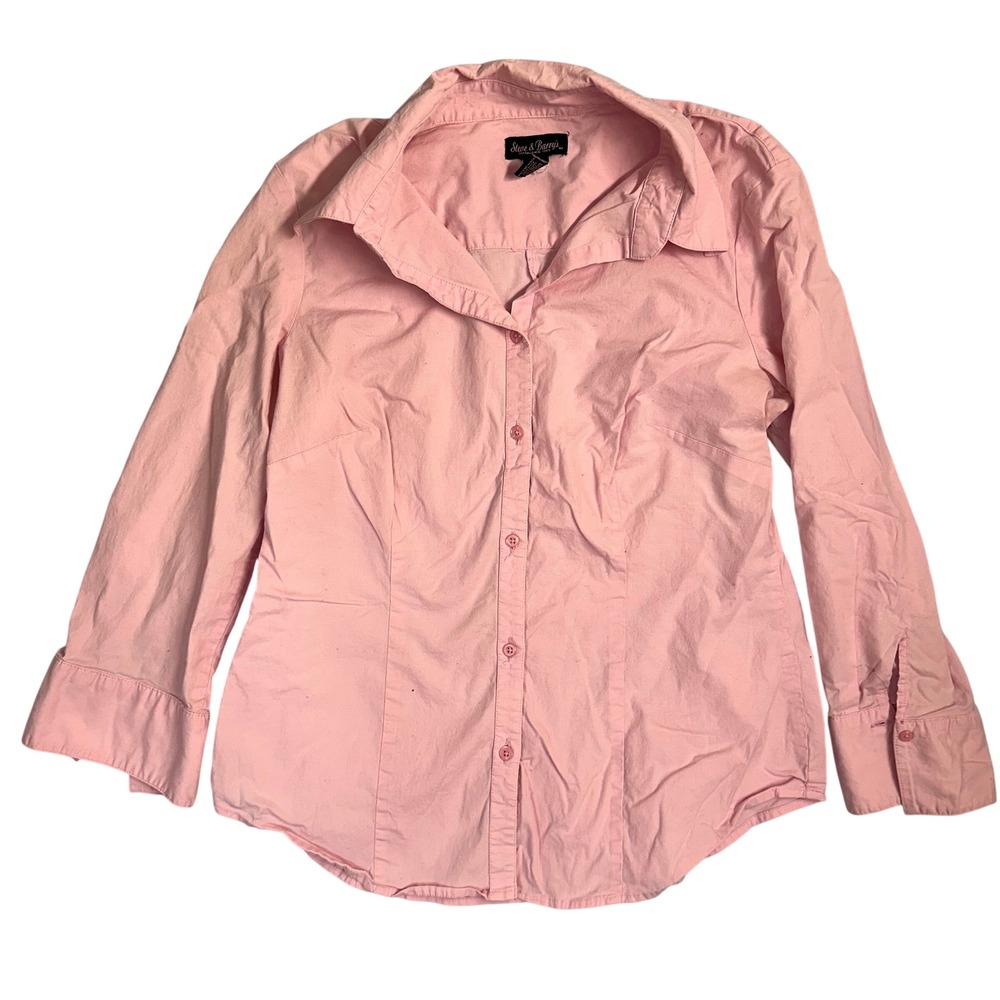 Steve & Barrys Pink Button Up Long Sleeve Top Womens sz Large Classic Blouse